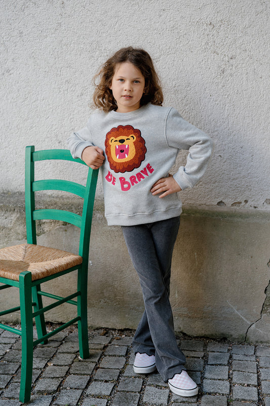 KIDS SWEATSHIRT LION Grau meliert